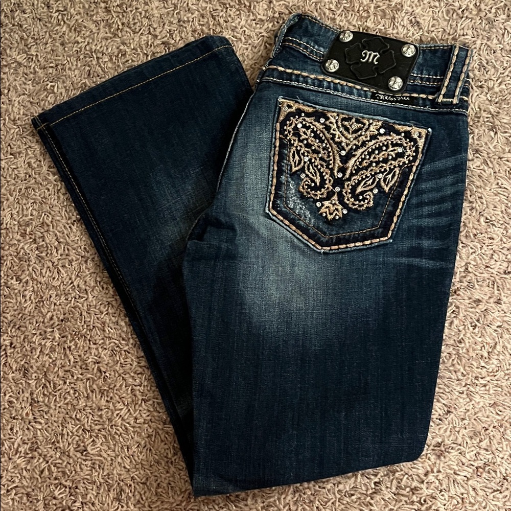 Miss Me Dark Blue Embellished Boot Cut Jeans, 27
